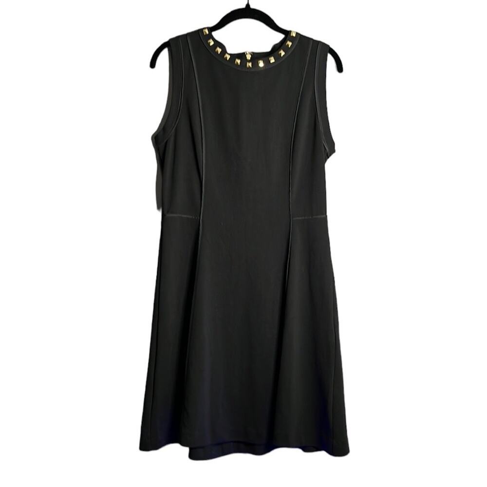 Michael Kors Black Sleeveless A Line Dress Gold Studded Round Neckline 8